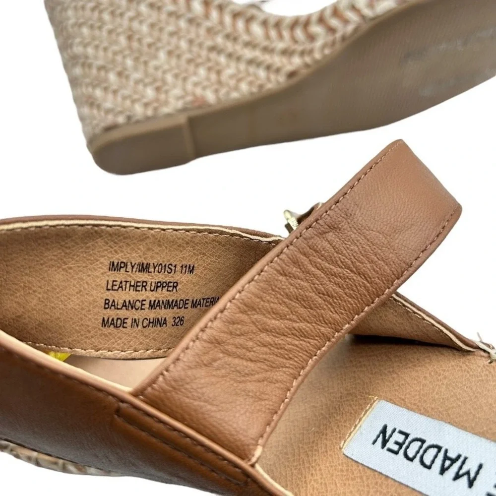 Steve Madden Women Tan‎ Leather Espadrille Wedge Sandals Ankle Strap Size 11M
